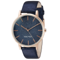 **GENUINE** NINE WEST® WOMEN'S GLITTER ACCENTED ROSE GOLD-TONE AND NAVY BLUE STRAP  W/  BOX & MANUAL