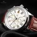 -I GENUINE I- KRONEN&SÖHNE Men White Silver Date Day Leather Automatic Mechanical Wrist Watch