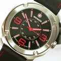 SWISS MILITARY I WENGER I 43MM RED & BLACK DIAL SS 100M WR ESCORT WATCH - 3 YEAR WARRANTY
