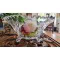 Magnificent Crystal Fruit Bowl. Very large crystal bowl with beautiful frosted flowers on 3 Feet
