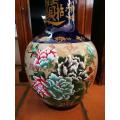Oriental Porcelain Vase. Painted Flowers and Birds. 62cm tall.