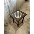 *NOT TO BE MISSED* COMPLETE AFRICAN THEMED SOLID WOOD & BONE CHESS TABLE WITH BRONZE INLAYS