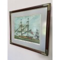 LARGE GENOVA SHIPS LITHOGRAPH IN SOLID WOOD & BRASS FRAME (1 OF 4)