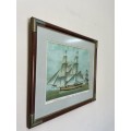 LARGE GENOVA SHIPS LITHOGRAPH IN SOLID WOOD & BRASS FRAME (1 OF 4)