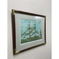 LARGE GENOVA SHIPS LITHOGRAPH IN SOLID WOOD & BRASS FRAME (2 OF 4)