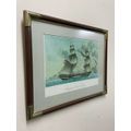 LARGE, GENOVA SHIPS LITHOGRAPH IN SOLID WOOD & BRASS FRAME (4 OF 4)