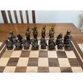 Large Oriental Themed Chess set on Solid Oak double sided board