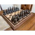 Large Oriental Themed Chess set on Solid Oak double sided board