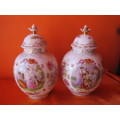 Two Von Schierholz Hand Painted Lidded Scenic Figural Urns
