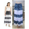 Maxi Skirt Floral Print Color Block One Size (32-38) Color 3(BLUE)