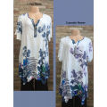 New Arrival 2017 - Elegant Floral Print Long Tunic Top Curved Hem 2 Colors Available Sizes 34 - 42