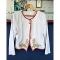 Vintage Floral Embroidered Cropped Beige Cardigan Size 36/38