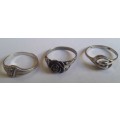 A lot of 3 solid sterling silver rings. *1 bid for all 3!!!*