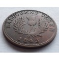 An 1843 Province of Nova Scotia Halfpenny token.