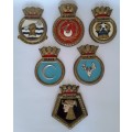 Vintage Royal Navy set of 6 ship`s crest wall plaques.  Stunning!