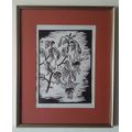 Framed, Signed and Dated Gregoire Boonzaier `Hibiscus` Linocut. 51 cm x 41 cm.