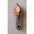 Vintage Black And Orange Enameled `Flame And Torch` Pin Badge.