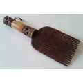 Antique African Hand-Carved Wood and Bone Comb.