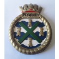 Vintage Hand-Painted Plaster Royal Navy Ship`s Crest Wall Plaque. `HMS Plymouth`.