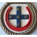 Vintage Hand-Painted Plaster Royal Navy Ship`s Crest Wall Plaque. `HMS Wager`.