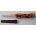 Antique African Bone Ceremonial Dagger With Leather Sheath.