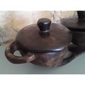 Large vintage African Hand Carved 3-bowl Centre Piece With Lids.