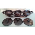 Large vintage African Hand Carved 3-bowl Centre Piece With Lids.
