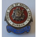Solid Silver And Enamel `Union Club Of South Africa / Durban / Life Member` Lapel Badge.