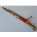 Vintage Laguiole Folding Knife With Corkscrew And Two Tone Wood Handle.