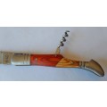 Vintage Laguiole Folding Knife With Corkscrew And Two Tone Wood Handle.