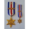 WW2 France and Germany Star Medal Set. Full-Size And Miniature. Unnamed.