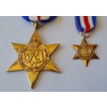 WW2 France and Germany Star Medal Set. Full-Size And Miniature. Unnamed.