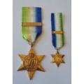 WW2 Atlantic Star Medal Set. Full-Size And Miniature. Unnamed.