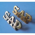 2 x Vintage SA Police Brass Shoulder Titles. Pins Intact.