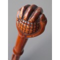 Victorian 1890`s Fruitwood Golf Themed Walking Stick. Hand Carved. Dated 1899.