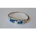 Vintage `Hecho En Mexico` Sterling Silver And Enamel Inlay Hinged Bangle.