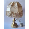 Vintage Country Cottage Brass Lamp With Embroidered Shade. Working.