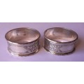 Pair Edwardian Solid Silver Napkin Rings In Original Case. C & Co, Birmingham, 1907.