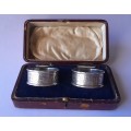 Pair Edwardian Solid Silver Napkin Rings In Original Case. C & Co, Birmingham, 1907.