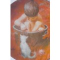 Vintage Plate By Viletta. `Bathtime Visitor` By Artist `Thornton Utz`. Signed And Dated. 22 cm.