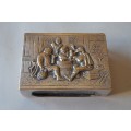 Antique Dutch Silver Plated Embossed Matchbox Holder With Tavern Scene.