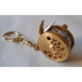 Vintage Solid Brass Fly Fishing Reel Measuring Tape On Key Ring.