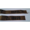 Vintage SADF Roll of 7 x Unused, Uncut Name Tags. `Schultz`