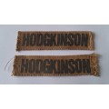 Pair Vintage SADF Name Tags. `Hodgkinson` 10cm