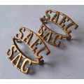 Pair SA Army Engineer Corps Brass Titles. Lugs Intact.