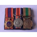 SADF Court Mounted Miniature Medal Set. Pro Patria, General Service, Good Service.
