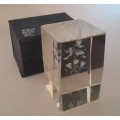 A Three-Dimensional Laser Etched Glass Crystal Paperweight In Original Case.
