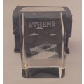 A Three-Dimensional Laser Etched Glass Crystal Paperweight In Original Case. Parthenon, Athens.