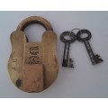 Antique Large Brass `Hold Fast, British Make, Secure 4 Lever` Padlock. Functional With 2 Keys.