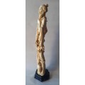 Large Vintage Oriental Alabaster Resin Statue Of A Fisherman. Signed. Superb Detail. 53.5 cm.